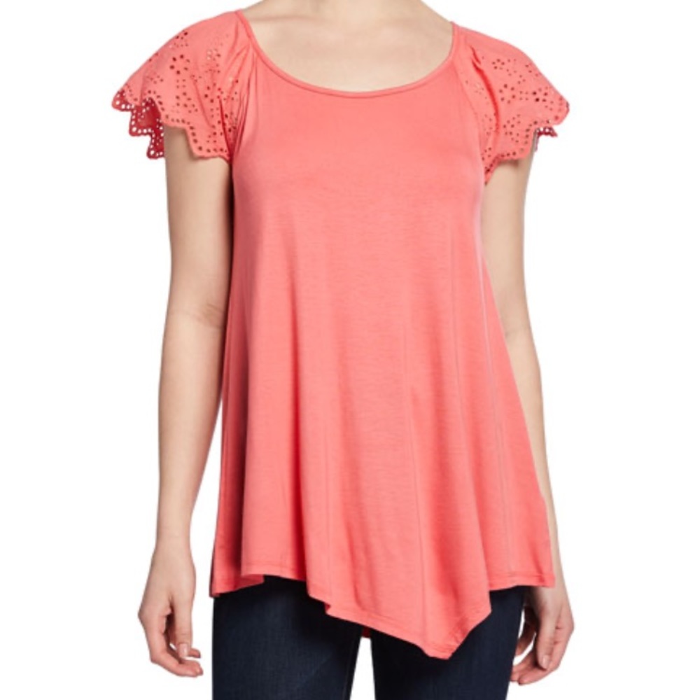 NEW Neiman Marcus scoop neck eyelet cap sleeve